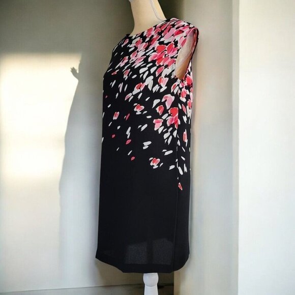 Ann Taylor Loft Womens Black Pink Floral Cap Sleeve Knee Length Dress Size Small - Picture 8 of 10